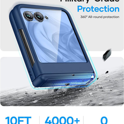 Kapa Textured Grip Hinge Protection Back Cover for Moto Razr 50 Ultra| with [Inbuilt Glass] Full Body Shockproof Hard Back Case (Blue)