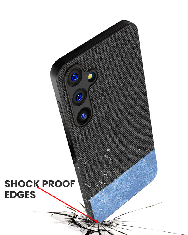 Kapa Soft Fabric & Leather Hybrid Protective Back Cover for Samsung Galaxy A35 (5G) | Shockproof Slim Hard Anti Slip Back Case (Black,Blue)