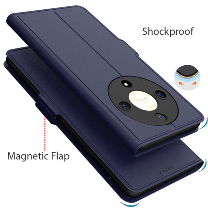 Kapa Noble Slim Magnetic Leather Flip Case Cover for Honor X9B (5G) | Card Holder Stand Flip Wallet Case (Blue)