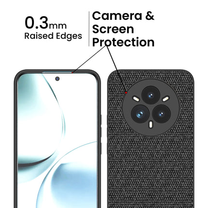 Kapa Soft Fabric & Leather Hybrid Protective Back Cover for Realme 14 Pro 5G | Shockproof Slim Hard Anti Slip Back Case (Black,Brown)