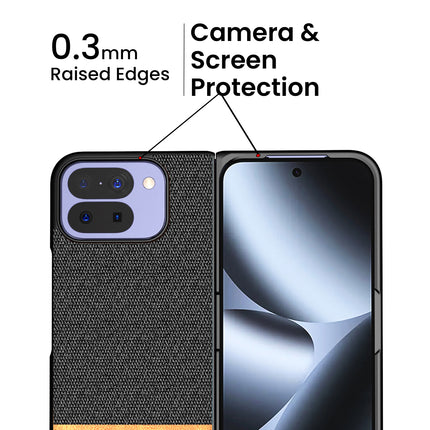 Kapa Soft Fabric & Leather Hybrid Protective Back Cover for Google Pixel 10 PRO FOLD | Shockproof Slim Hard Anti Slip Back Case (Black,Brown) - Mobizang