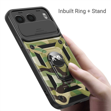 Kapa Tank Back Cover for OnePlus Nord 4 | Inbuilt Ring + Slider Shockproof Lens Protection Bumper Back Case (Green)