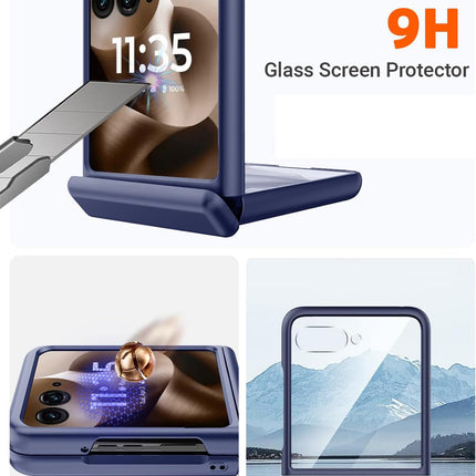 Kapa Leather Hinge Protection Back Cover for Moto Razr 60 Ultra| with [Inbuilt Glass] Full Body Shockproof Hard Back Case (Blue)