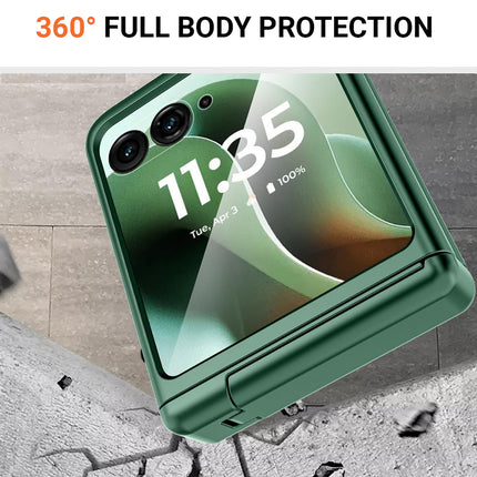 Kapa Textured Grip with Stand Hinge Protection Back Cover for Moto Razr 60 Ultra | with [Inbuilt Glass] Full Body Shockproof Hard Back Case (Green)
