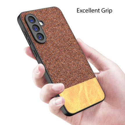 Kapa Soft Fabric & Leather Hybrid Protective Back Cover for Samsung Galaxy A16 | Shockproof Slim Hard Anti Slip Back Case (Brown) - Mobizang