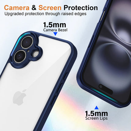 Kapa Hawkeye Clear Back Cover for Apple iPhone 16 | Camera Lens Protector Shockproof Slim Clear Case Cover (Blue Sides) - Mobizang