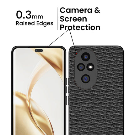 Kapa Soft Fabric & Leather Hybrid Protective Back Cover for Honor 200 Pro (5G) | Shockproof Slim Hard Anti Slip Back Case (Black,Blue) - Mobizang
