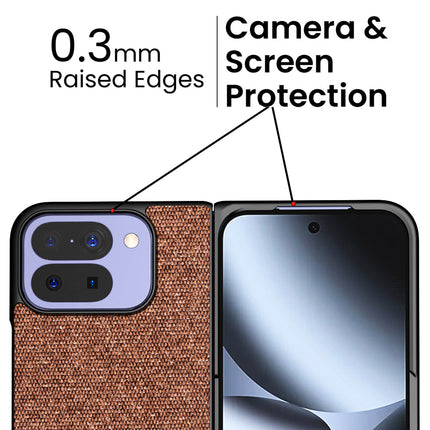 Kapa Soft Fabric & Leather Hybrid Protective Back Cover for Google Pixel 10 PRO FOLD | Shockproof Slim Hard Anti Slip Back Case (Brown)