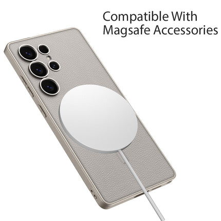 Kapa Ultra Thin Leather & Magsafe Back Case for Samsung Galaxy S24 Ultra | with Wireless Charging Support Ring Full Body Protection Back Cover (Titanium)