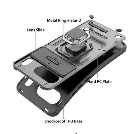 Kapa Armor Slider Back Cover for OnePlus Nord 4 | Inbuilt Ring + Camera Slider Shockproof Lens Protection Bumper Back Case (Grey)