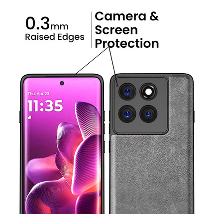 Kapa Tux Leather Back Cover for Moto Edge 60 Pro | Slim Shockproof Camera Protection Bumper Case (Grey)