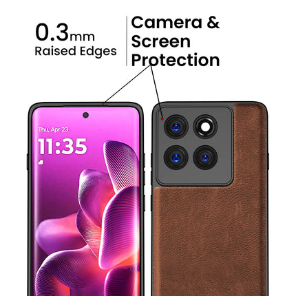 Kapa Tux Leather Back Cover for Moto Edge 60 Pro | Slim Shockproof Camera Protection Bumper Case (Brown) - Mobizang