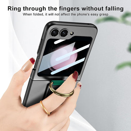 Kapa Shockproof Band Protective Back Cover for Flip6 / Z Flip 6 | Wrist Strap Ring Kickstand Inbuilt Screen Tempered Glass Case (Black)