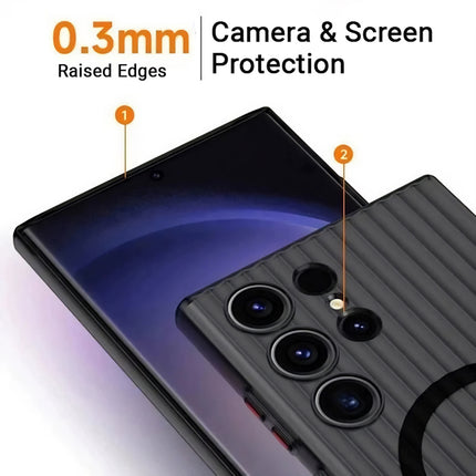 Kapa Wave Magnetic Frosted Grip Back Cover for Samsung Galaxy S23 Ultra | [MagSafe Compatible] Wireless charging, Slim, Metal Buttons Matte Finish Back Case (Grey) - Mobizang