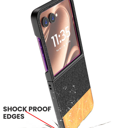 Kapa Soft Fabric & Leather Hybrid Protective Back Cover for Motorola Razr 50 Ultra | Shockproof Slim Hard Anti Slip Back Case (Black,Brown)
