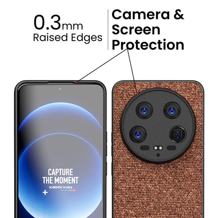 Kapa Soft Fabric & Leather Hybrid Protective Back Cover for Xiaomi 14 ULTRA (5G) | Shockproof Slim Hard Anti Slip Back Case (Brown)