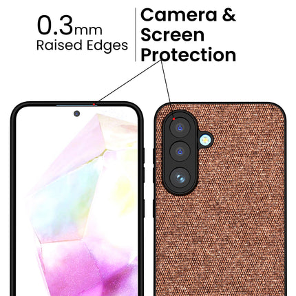 Kapa Soft Fabric & Leather Hybrid Protective Back Cover for Samsung Galaxy M36 / F36 5G | Shockproof Slim Hard Anti Slip Back Case (Brown)