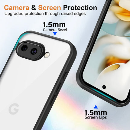 Kapa Hawkeye Clear Slim Tough Back Cover for Google Pixel 9A | Camera Lens Protector Anti Yellow Shockproof Clear Hybrid Case Cover (Black)