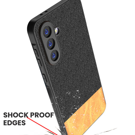 Kapa Soft Fabric & Leather Hybrid Protective Back Cover for Samsung Galaxy A16 | Shockproof Slim Hard Anti Slip Back Case (Black,Brown)