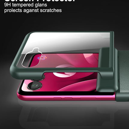 Kapa Leather Hinge Protection Back Cover for Moto Razr 60 Ultra| with [Inbuilt Glass] Full Body Shockproof Hard Back Case (Green)