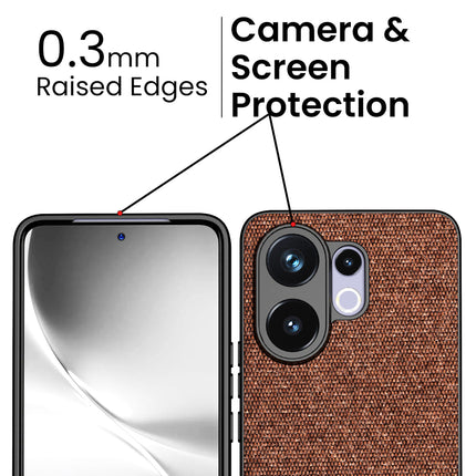 Kapa Soft Fabric & Leather Hybrid Protective Back Cover for Vivo V60 / V60e / Vivo T4 Pro 5G | Shockproof Slim Hard Anti Slip Back Case (Brown)