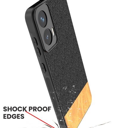 Kapa Soft Fabric & Leather Hybrid Protective Back Cover for Moto G35 | Shockproof Slim Hard Anti Slip Back Case (Black,Brown)
