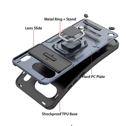 Kapa Armor Slider Back Cover for OnePlus Nord 4 | Inbuilt Ring + Camera Slider Shockproof Lens Protection Bumper Back Case (Blue)