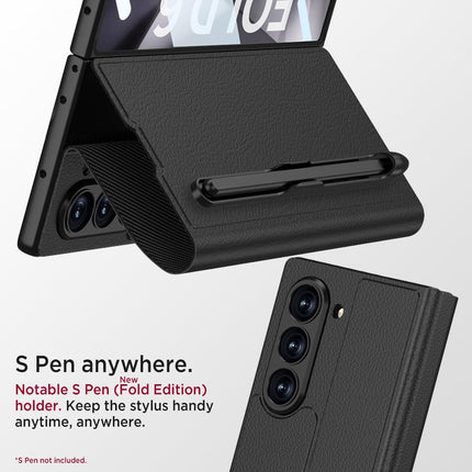 Kapa Leather Flip Case for Samsung Galaxy Z Fold 6 | Inbuilt Fixed S Pen Holder, Slim Hybrid Stand Protection Flip Cover (Black) - Mobizang