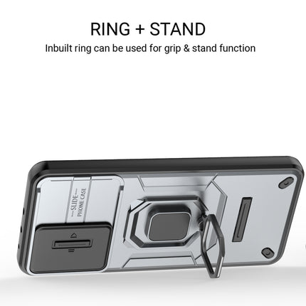 Kapa Armor Slider Back Cover for Oppo K13 5G | Inbuilt Ring + Camera Slider Shockproof Lens Protection Bumper Back Case (Grey)