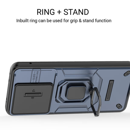 Kapa Armor Slider Back Cover for Oppo K13 Turbo / K13 Turbo Pro | Inbuilt Ring + Camera Slider Shockproof Lens Protection Bumper Back Case (Blue)