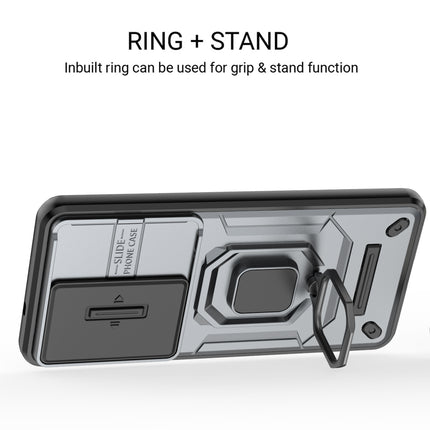 Kapa Armor Slider Back Cover for Samsung Galaxy S26 | Inbuilt Ring + Camera Slider Shockproof Lens Protection Bumper Back Case (Grey)