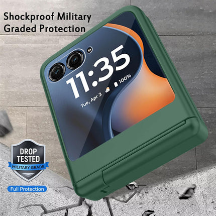 Kapa Textured Grip with Stand Hinge Protection Back Cover for Moto Razr 60/50 | with [Inbuilt Glass] Full Body Shockproof Hard Back Case (Green)