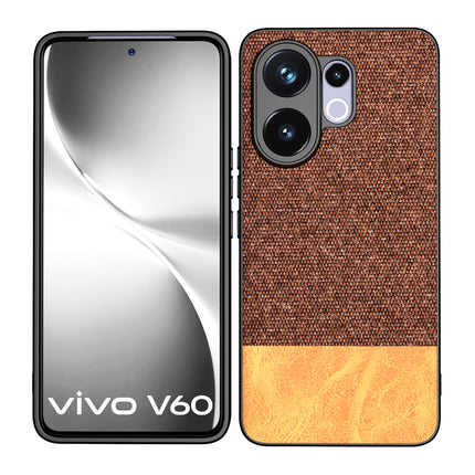 Kapa Soft Fabric & Leather Hybrid Protective Back Cover for Vivo V60 / V60e / Vivo T4 Pro 5G | Shockproof Slim Hard Anti Slip Back Case (Brown)