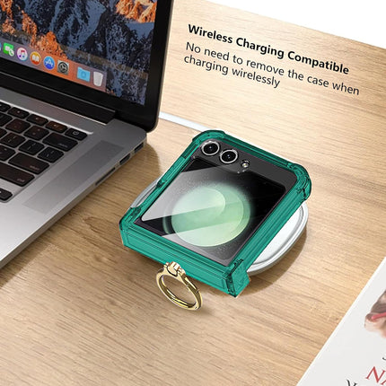 Kapa Clear Airbag Ring Back Case for Samsung Galaxy Flip6 / Z Flip 6 | Transparent Shockproof Slim Hard Protective Cover (Green)
