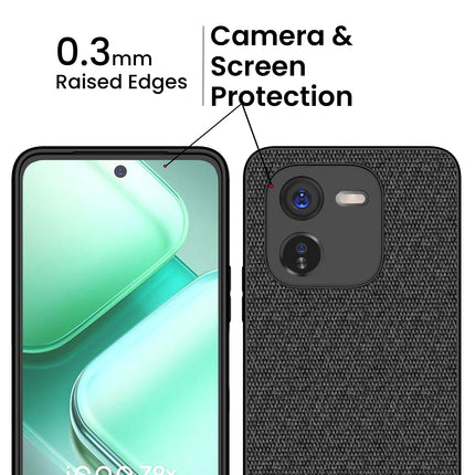 Kapa Soft Fabric & Leather Hybrid Protective Back Cover for IQOO Z9X | Shockproof Slim Hard Anti Slip Back Case (Black,Blue)