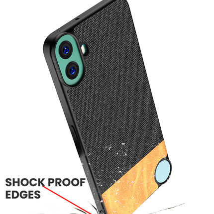 Kapa Soft Fabric & Leather Hybrid Protective Back Cover for Nothing CMF Phone 1 | Shockproof Slim Hard Anti Slip Back Case (Black,Brown) - Mobizang