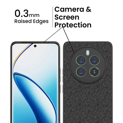 Kapa Soft Fabric & Leather Hybrid Protective Back Cover for Realme 12 Pro / 12 Pro Plus | Shockproof Slim Hard Anti Slip Back Case (Black,Blue) - Mobizang