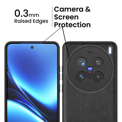 Kapa Tux Leather Back Cover for Vivo X200 Pro (5G) | Slim Shockproof Camera Protection Bumper Case (Black) - Mobizang