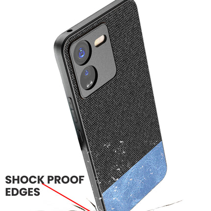 Kapa Soft Fabric & Leather Hybrid Protective Back Cover for IQOO Z9 | Shockproof Slim Hard Anti Slip Back Case (Black,Blue)