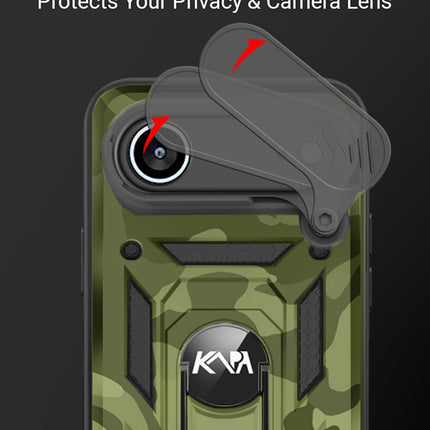 Kapa Tank Back Cover for Apple iPhone 17 Air | Inbuilt Ring + Slider Shockproof Lens Protection Bumper Back Case (Green)