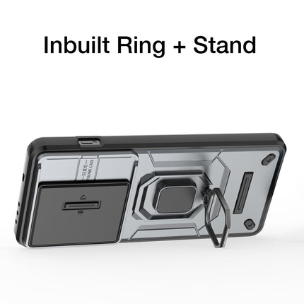 Kapa Armor Slider Back Cover for OnePlus 13R | Inbuilt Ring + Camera Slider Shockproof Lens Protection Bumper Back Case (Grey) - Mobizang
