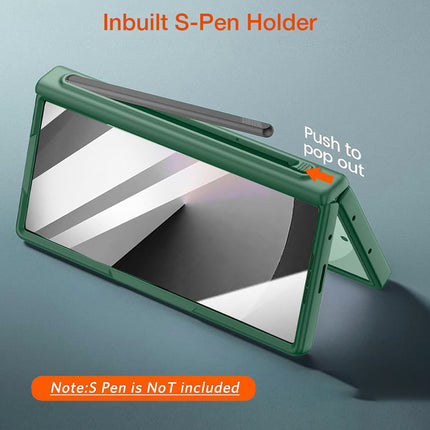 Kapa Geometric S Pen Holder Hinge Protection Back Cover for Samsung Galaxy Z Fold6 / Fold 6 | Slim Shock proof Case with Inbuilt Glass & S Pen Slot (Green)
