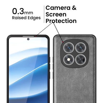 Kapa Tux Leather Back Cover for Redmi Note 14 Pro (5G) | Slim Shockproof Camera Protection Bumper Case (Grey)