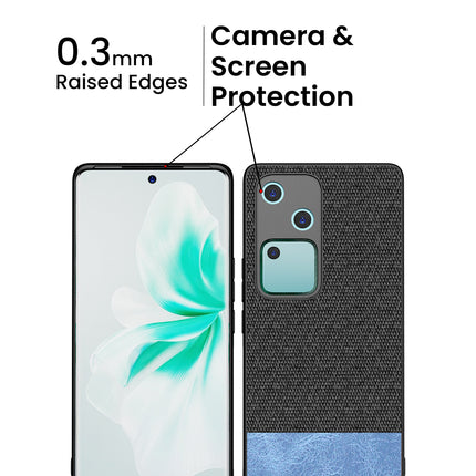 Kapa Soft Fabric & Leather Hybrid Protective Back Cover for Vivo V30 (5G) | Shockproof Slim Hard Anti Slip Back Case (Black,Blue) - Mobizang