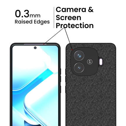 Kapa Soft Fabric & Leather Hybrid Protective Back Cover for iQoo Neo 10R | Shockproof Slim Hard Anti Slip Back Case (Black,Brown)
