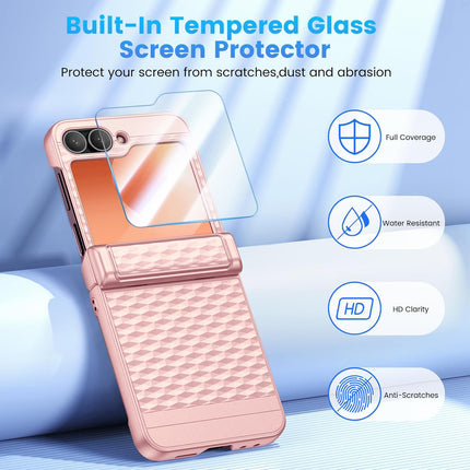 Kapa Geometric Hinge Protection Back Cover for Samsung Galaxy Z Flip5 / Flip 5 | with [Inbuilt Glass] Full Body Shockproof Hard Back Case (Pink)
