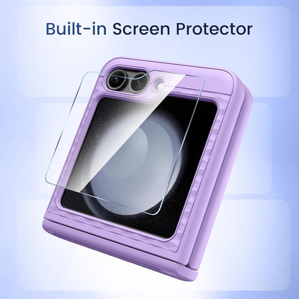 Kapa Geometric Hinge Protection Back Cover for Samsung Galaxy Z Flip6 / Flip 6 | with [Inbuilt Glass] Full Body Shockproof Hard Back Case (Purple)