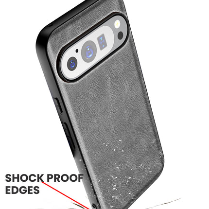 Kapa Tux Leather Back Cover for Google Pixel 9 Pro XL | Slim Shockproof Camera Protection Bumper Case (Grey)