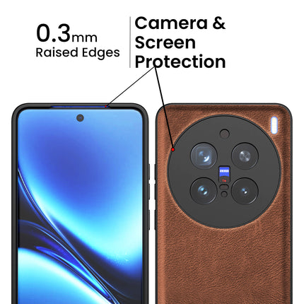 Kapa Tux Leather Back Cover for Vivo X200 Pro (5G) | Slim Shockproof Camera Protection Bumper Case (Brown)