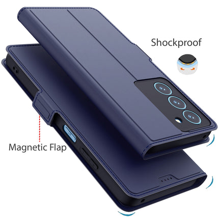 Kapa Noble Slim Magnetic Leather Flip Case Cover for Realme 14X | Card Holder Stand Flip Wallet Case (Blue)